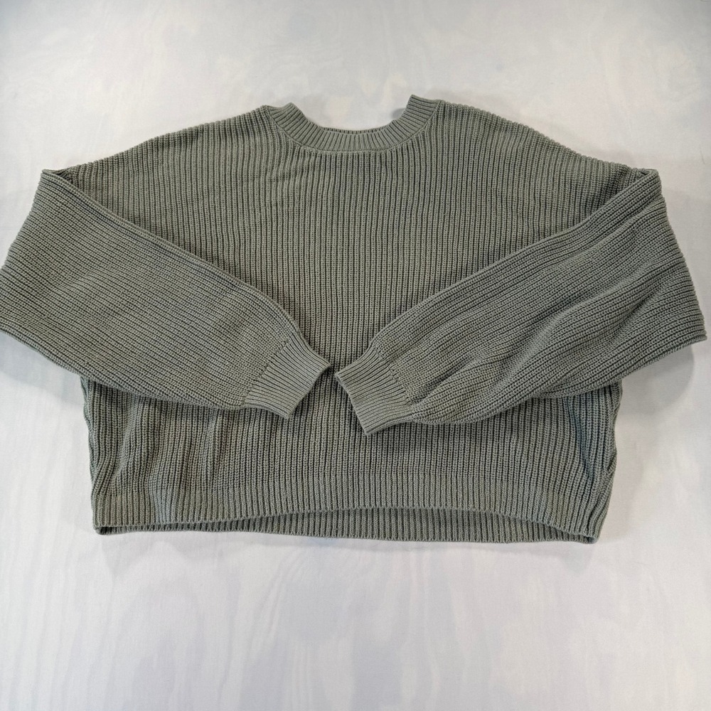 Hollister Pullover Sweater Womens Medium Sage Green Shaker Stitch Oversized Cozy